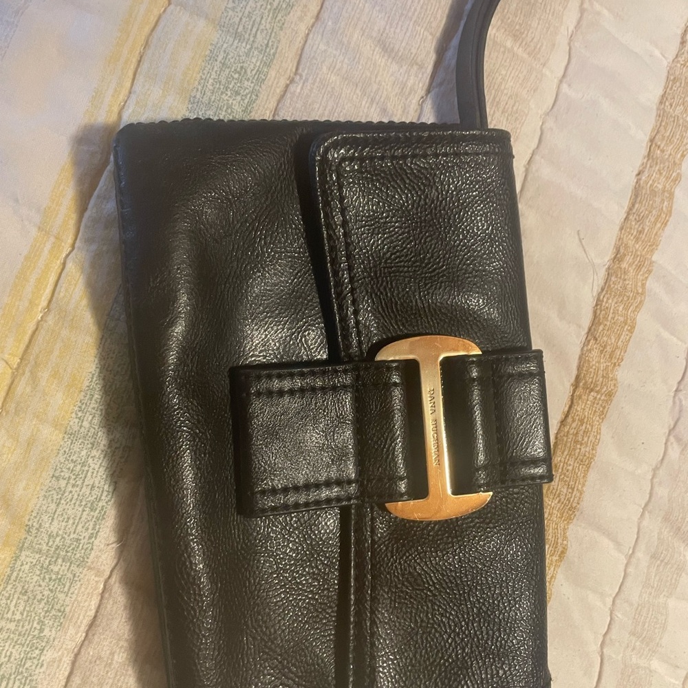 Dana Buchman Black Leather Clutch with Gold Accent